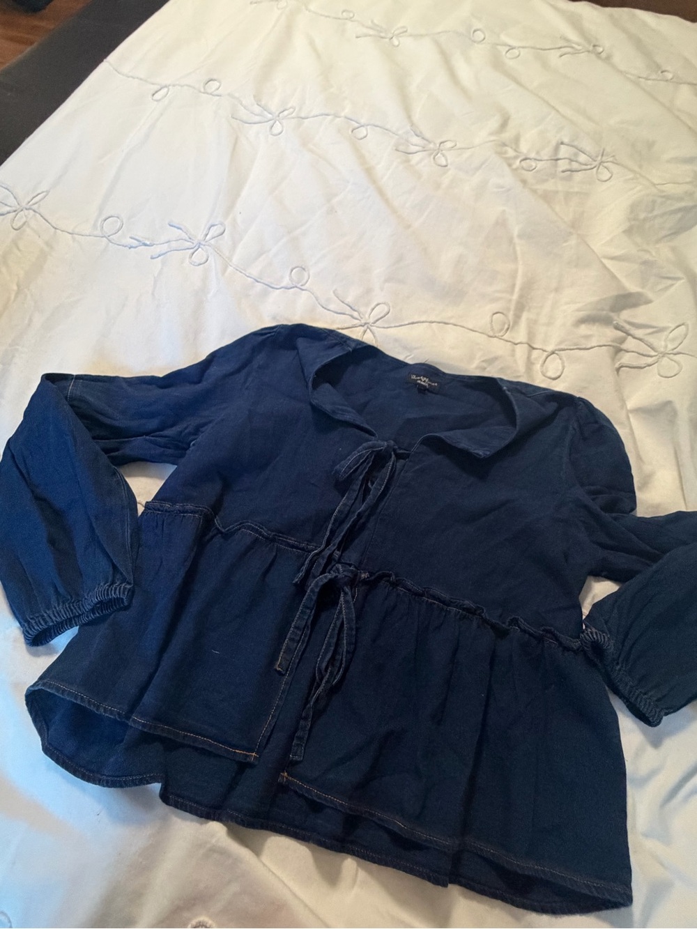 Navy Tie-Front oversized denim Top